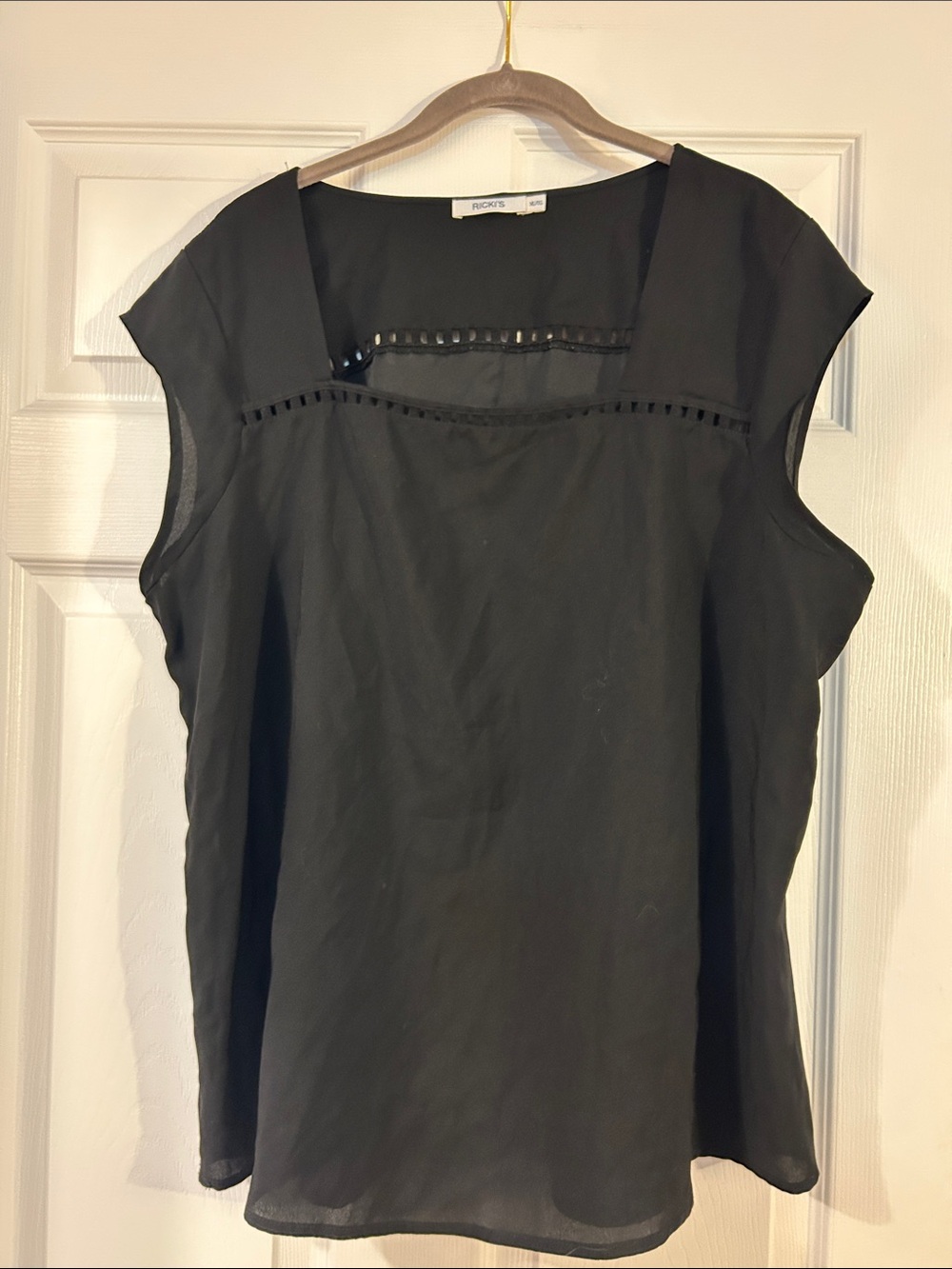 Ricki's Black Cap Sleeve Sheer-Trim Blouse
